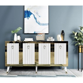 Resim Cantek Dizayn Lazer Desenli Bare Konsol Beyaz-Altın 
