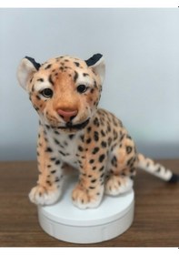 Resim Leopar Peluş Oyuncak Gerçekçi Yüz Cam Göz Hediyelik Uyku Arkadaşı 30 Cm Turuncu 