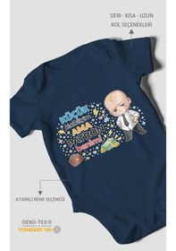 Resim Morivokids Küçük Olabilirim Ama Patron Benim Kısa Kollu Bebek Body Lacivert 
