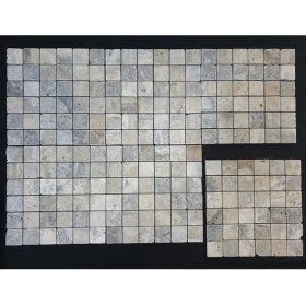 Resim Pietramosaic Eskitme Doğal Taş Dekorasyon Gümüş Silver Traverten Mermer Duvar Kaplama Fileli Mozaik 5x5 cm 