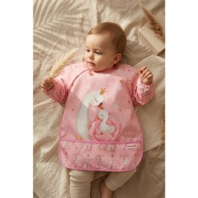 Resim Babydonat Swan Dream Toz Pembe Sıvı Geçirmez Kollu Bebek Mama Önlüğü - Blw Uyumlu Leke Tutmaz Ek Gıda Önlüğü 6-24 Ay 