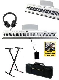 Resim Midex PLX-80WH-ST Taşınabilir Katlanır Dijital Piyano Tuş Hassasiyetli 88 Tuş BT (Stand Sustain Kulaklık Çanta Metod) 