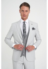 Resim Efor Slim Fit Fleto Cep Pötikare Desenli Yelekli Gri Takım Elbise Tk 922 Gri 
