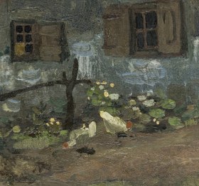 Resim Farmhouse in Nuenen by Van Gogh, 3d Printed with texture and brush strokes looks like original oil painting. - 19"x13" in / 50x34 / Floating Black Frame 