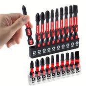 Resim 20, 21 adetlik Karışık Vidalama Çubuğu Seti, 25Mm (PH1, PH2, PH3, T15, T20, T25, T25, SQ2, SL#8) Şeffaf Tabanlı, 50Mm (PH1, PH2, PH3, T15, T20, T25, T25, SQ2, SL#8) Siyah Tabanlı 