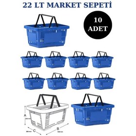 Resim 10 adet 22Litre Market ve Alışveriş Sepeti, Saplı Market Sepeti M 