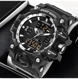 Resim Yingfu Yeni Siyah Lıge Erkek İzle Çift Ekran Led Dijital Saat, Su Geçirmez Kronograf Kuvars Askeri Spor Elektronik Kol Saati Çok Renkli 