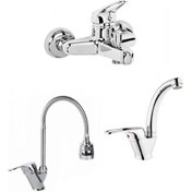Resim 3 Lü Set Banyo Bataryası Kobarlı Oynar Başlıklı Mutfak Evye Batar 