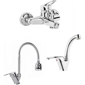 Resim 3 Lü Set Banyo Bataryası Kobarlı Oynar Başlıklı Mutfak Evye Batar 