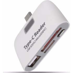 Resim 3in1type C Usb-c'den Usb 2.0 Tf Mikro Sd Otg Kart Okuyucu Macbook Telefon Tablet Beyaz 