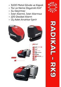 Resim Rk9 Motosiklet Disk Kilit Alarmı 120db Güçlendirilmiş Su Geçirmez Kilit + Buff Disk Kilidi 