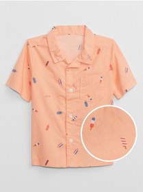 Resim GAP Erkek Bebek Turuncu Grafik Baskılı Kısa Kollu Poplin Gömlek 