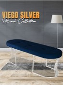 Resim Gazzini furniture Viego Silver Exclusive Bench Lüks Metal Gümüş Ayak, Chester Model Yatak Ucu Mavi Puf 