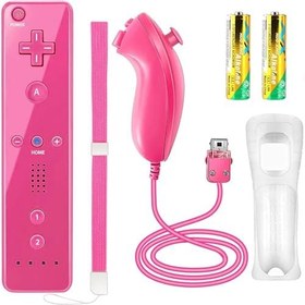 Resim YOVONAZE Nintendo Wii Denetleyici, Nunchuck ile Wii Remote ve Nunchuck Denetleyicisi ile Uyumlu Silikon Kılıf ve Wii ve Wii U için Bilek Kayışı ile 2 AA Pil Dahil (Pembe) 