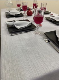 Resim Keten Görünümlü Dertsiz Simli Masa Örtüsü Gri 