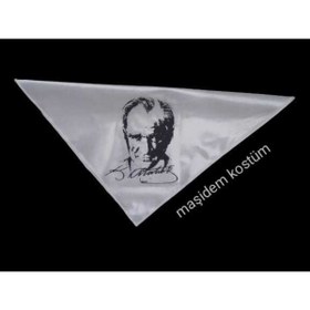 Resim maşidem kostüm 10 Adet Atatürk Baskılı Fular Beyaz 