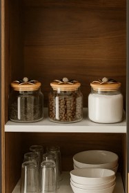 Resim 3'lü Metal Siyah Çiçek Figürlü Bambu Kapaklı Cam Kavanoz Şık Saklama Kabı 635 Cc Şeffaf 