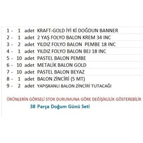 Resim 2 Yaş Kraft-gold Banner, 30 Adet Pembe, Gold, Beyaz Balon 2 Pembe 1 Bej Yıldızlı Doğum Günü Seti 