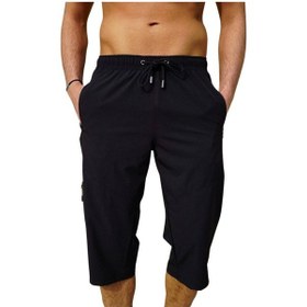 Resim Siyah Diz Altı Uzun Model Su İtici Özellikli Likralı Esnek Kumaş Erkek Plaj Deniz Kapri Şort - 941-siyah 001 