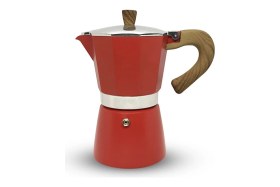 Resim Feyza Design Kırmızı Ahşap Kulplu 6 Kişilik Moka Pot ile Kahve Keyfi 