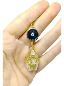 Resim biuti Metal Örgülü Sitrin Taşı Araba Dikiz Ayna Süsü Hediyelik Aksesuar, Doğal Taşlı Metal Nazar Boncuğu 