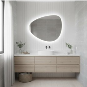 Resim 60x75 Cm Modern Organik Form Led Banyo Aynası Dokunmatik Dimmerli, 6500k Beyaz Işık Beyaz 