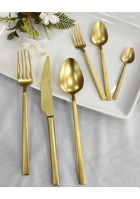 Resim 84 Parça Stayle Mat Gold Titanyum Çatal Kaşık Bıçak Seti Gold 