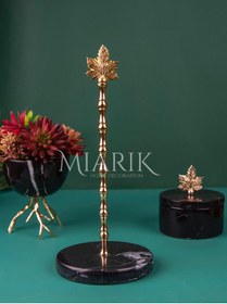Resim MIARIK DESIGN & DEKORASYON Siyah Mermer Çınar Yaprağı Peçetelik Havluluk Gold 