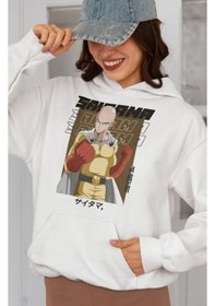 Resim Sevbano Saitama One Punch Man Baskılı Unisex Oversize Anime Karakter Hood beyaz 