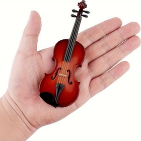 Resim Güzel Ahşap Mini Keman Seti: Stand, Yay, Kutu Ve Enstrüman Kutusu Mini Enstrüman Ev Modeli Ev Dekorasyonu El Sanatları 