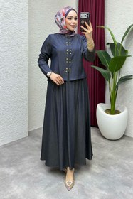 Resim Tesettür Dünyası Önü Çıtçıtlı Etekli Takım TSD260204 Koyu Mavi 