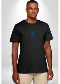 Resim Basketbol Mars Uzay Smaçı Siyah Oversize Unisex Ön Orta Minimal Baskılı Tişört Siyah 