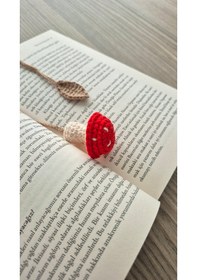Resim Kırmızı Mantar Amigurumi Kitap Aksesuarı Hediyelik Kitap Ayracı 