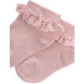 Resim Cigit Dantelli Bebe Patik Çorabı 0-4 Yaş Pudra 