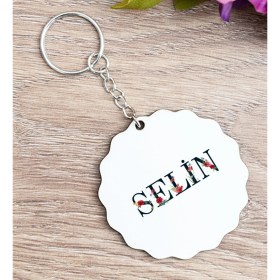 Resim Hediye Dükkanı Kişiye Özel Çiçek Harf Tasarım Isim Yazılı Ahşap Anahtarlık 