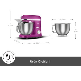 Resim Karaca Mastermaid Chef Pro Çift Kollu Stand Mikser 1750W Mor 5-5,9 lt Kapasite Özellikleriyle 