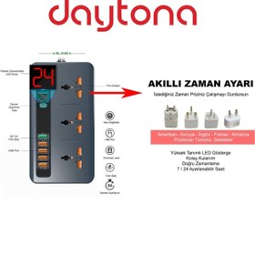Resim Daytona Rl-316d Akıllı Priz Termal Akım Ve Isınma Korumalı 5 Usb 5v-3.4a Qc3.0 Girişli Led Ekran 