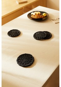 Resim Ocean Home Textile 4'lü Siyah Renk Motifli Rafya Bardak Altlığı Ø 11 cm 