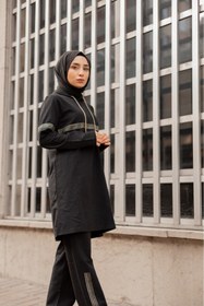 Resim CNG MODA Kadın Kapüşonlu Sim Şeritli Eşofman Takımı 