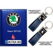 Resim Plakanıza Özel Skoda Logolu Lacivert Ruhsat Kabı Ve Anahtarlık 