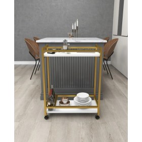 Resim Hnc Home Gold Metal Servis Sehpası Servis Arabası Yan Sehpa Kenar Sehpa Tekerlekli Sunum Arabası Şaraplık 