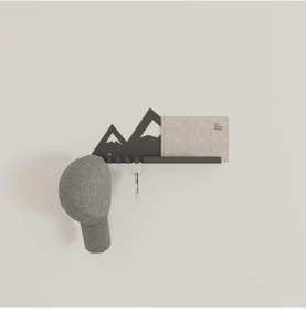 Resim Dağ Desenli Raflı Modern Anahtar Askılığı Hol, Antre Siyah Siyah 