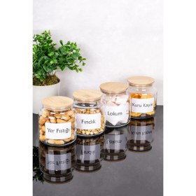 Resim Feyza Design 4'lü Bambu Kapaklı Kuruyemiş ve Çerezlik Kavanoz Seti 