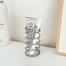 Resim Dövme Demir Diş Fırçası Tutucu, Modern Dairesel Tasarım, Zemin Montajlı Banyo Aksesuarı, Toz geçirmez Makyaj Fırçası ve Kalem Organizatörü, Dekoratif Delikli Masa Dekoru, Elektrik Gerektirmez 