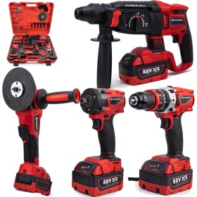 Resim Prohummer PH304 Profesyonel Yeni Kırmızı 4lü Set Makine - 350NM Somun Sökme, Kırıcı Delici, 125MM Avuç Taşlama, 13MM Vidalama Matkap 