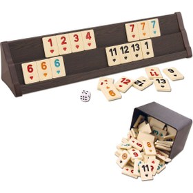 Resim Alpsan Lotus Star Okey Vip Ahşap Okey Takımı Rummy Set Koyu Kahve 
