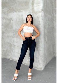 Resim HLT Jeans Yıpratmalı Blue Black Kadın Likralı Boyfriend Jean Yüksek Bel Esnek Kot Pantolon Mabel-2018 Yıpratmalı Blue Black 