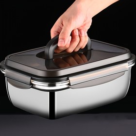 Resim Paslanmaz Çelik Yiyecek Depolama Kapları, Gümüş Gri, Sızdırmaz Kapağı ile, Meyve ve Sebzeler için İdeal, Piknikler, Öğle Yemekleri ve Açık Hava Aktiviteleri için Mükemmel, Lekesiz, Su Geçirmez, Paslanmaz, Kamp ve Yemek için Uygun, Güç Gerektirmez 