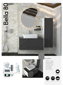 Resim Evros Bella 80 Cm Banyo Dolabı Boy Dolabı Dahil Antrasit 