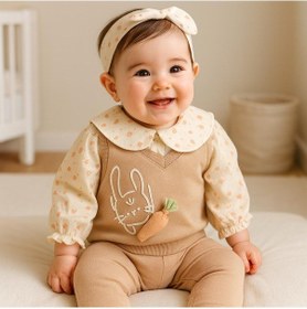 Resim Albania Havuç Detaylı Müslin Gömlekdetaylı Omuzdan Çıtçıtlı 3 Lütakım Kahverengi 